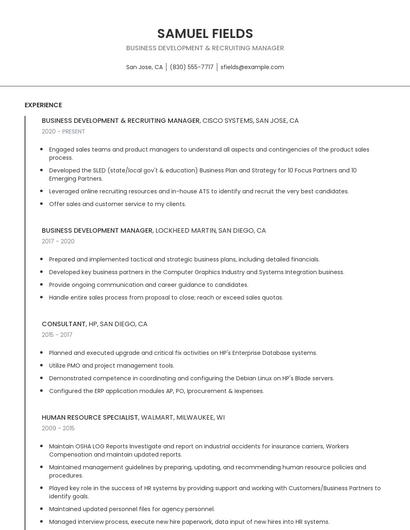 Business Development & Recruiting Manager Resume