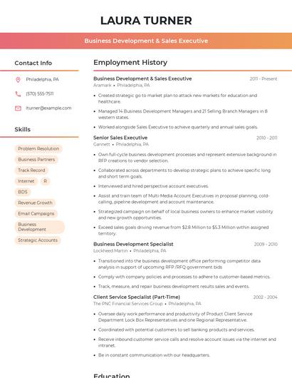 Business Development & Sales Executive Resume