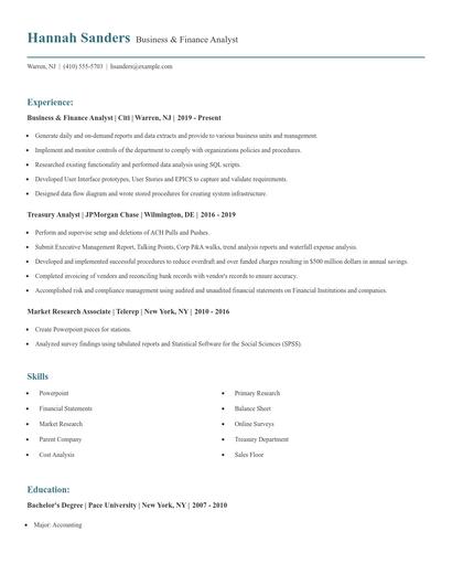Business & Finance Analyst Resume