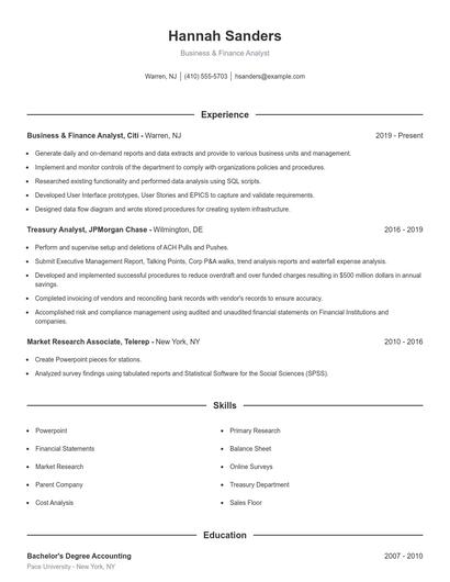 Business & Finance Analyst Resume
