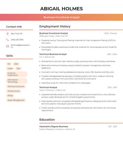 Business Functional Analyst Resume