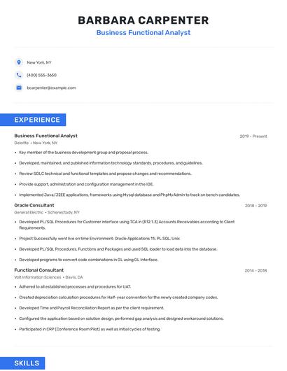 Business Functional Analyst Resume