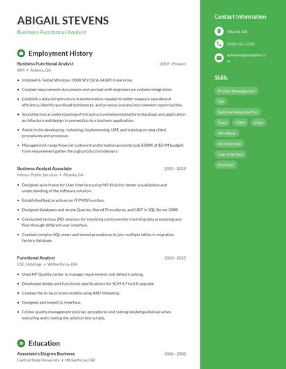 Business Functional Analyst Resume