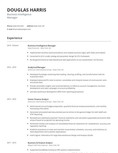 Business Intelligence Manager Resume