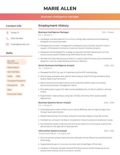 Business Intelligence Manager Resume
