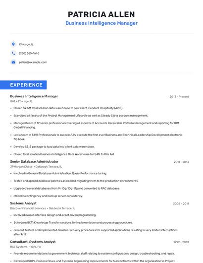 Business Intelligence Manager Resume