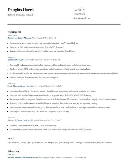 Business Intelligence Manager Resume