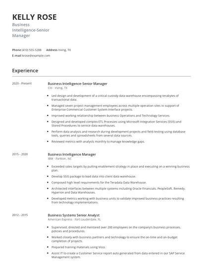 Business Intelligence-Senior Manager Resume