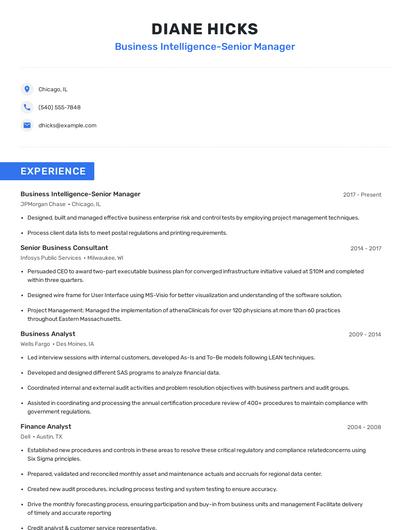 Business Intelligence-Senior Manager Resume