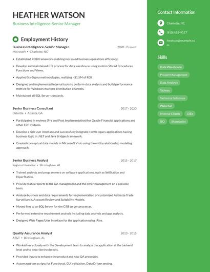 Business Intelligence-Senior Manager Resume