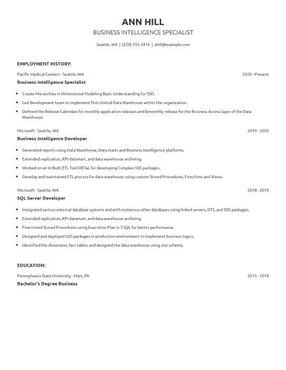 Business Intelligence Specialist Resume