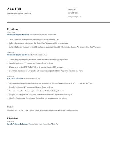 Business Intelligence Specialist Resume