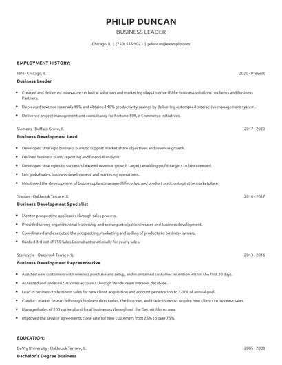 Business Leader Resume