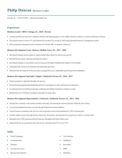Business Leader Resume