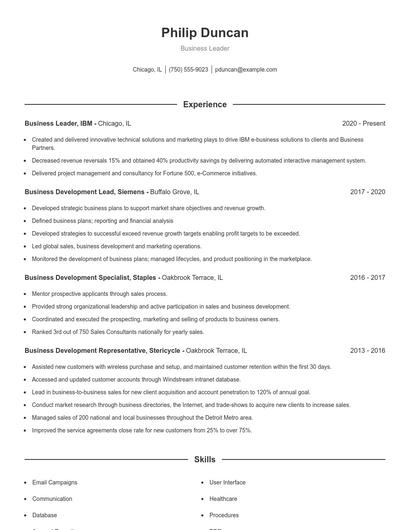 Business Leader Resume