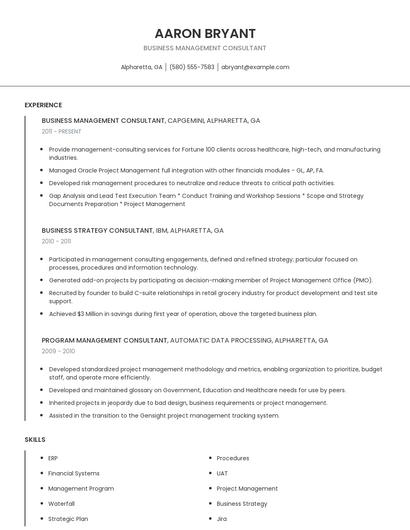 Business Management Consultant Resume