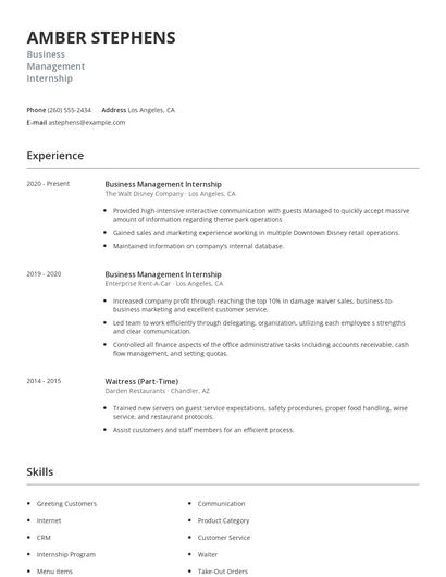 Business Management Internship Resume