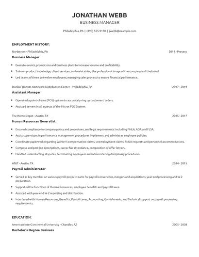 Business Manager Resume
