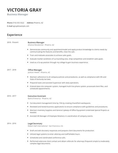 Business Manager Resume