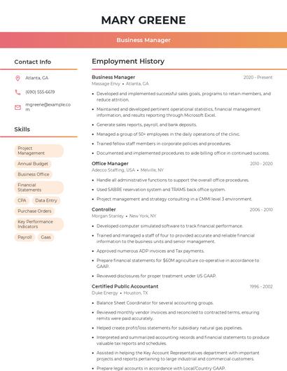 Business Manager Resume