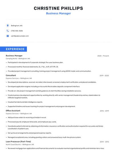 Business Manager Resume