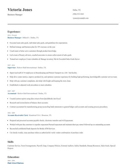 Business Manager Resume