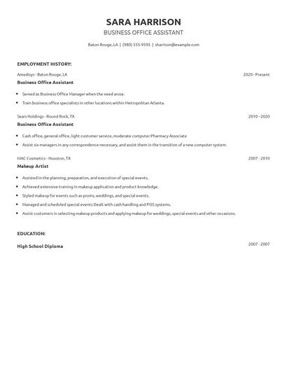 Business Office Assistant Resume