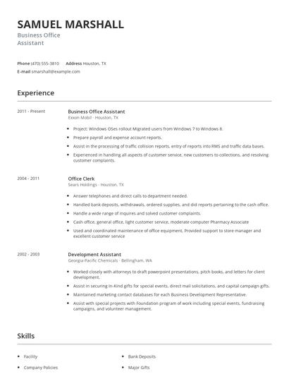 Business Office Assistant Resume