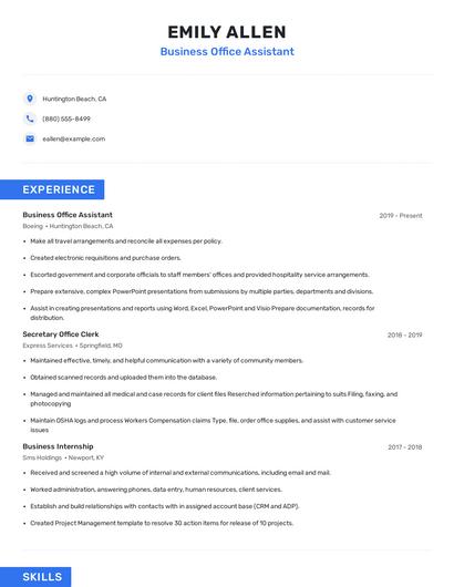 Business Office Assistant Resume