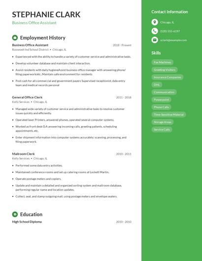 Business Office Assistant Resume