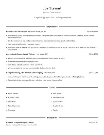 Business Office Assistant Resume