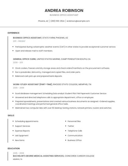 Business Office Assistant Resume