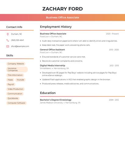 Business Office Associate Resume