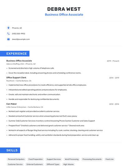 Business Office Associate Resume