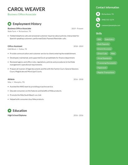 Business Office Associate Resume