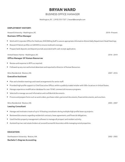 Business Office Manager Resume