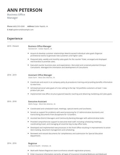 Business Office Manager Resume