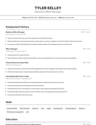 Business Office Manager Resume
