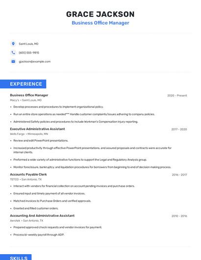 Business Office Manager Resume