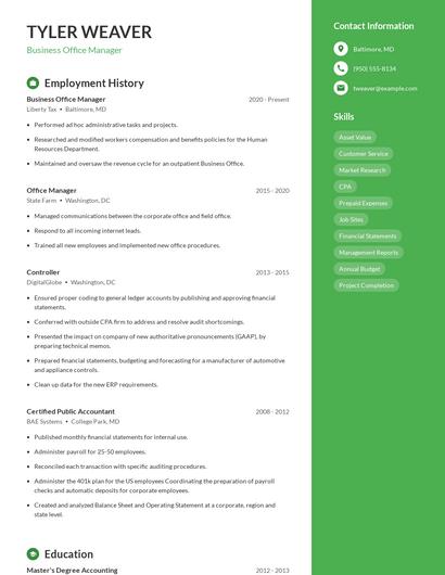 Business Office Manager Resume