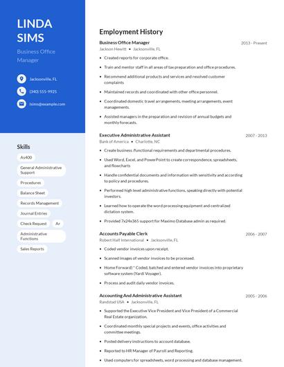 Business Office Manager Resume