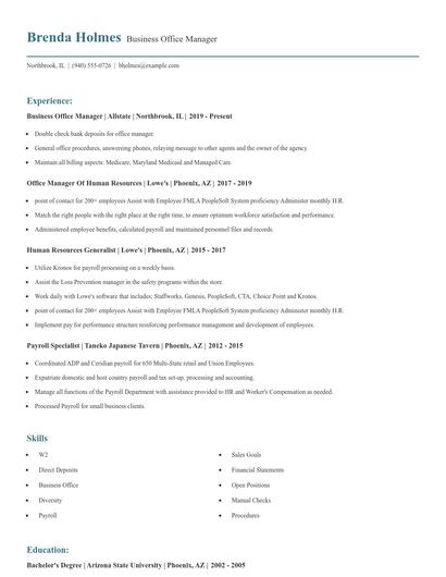 Business Office Manager Resume