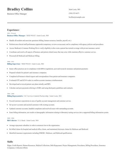 Business Office Manager Resume