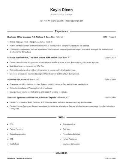 Business Office Manager Resume