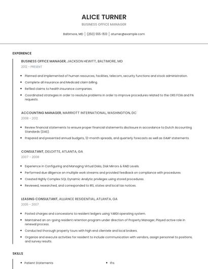 Business Office Manager Resume