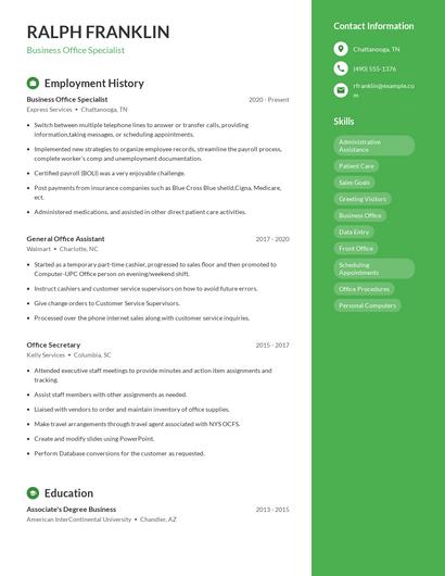 Business Office Specialist Resume