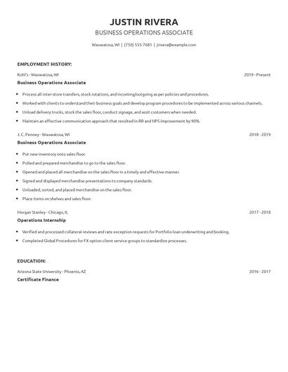 Business Operations Associate Resume