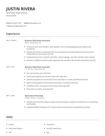 Business Operations Associate Resume