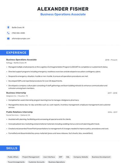 Business Operations Associate Resume