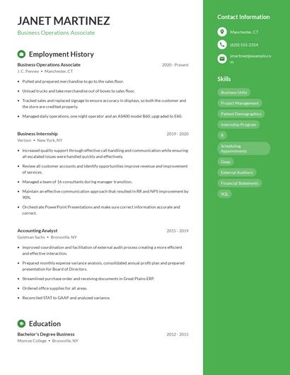Business Operations Associate Resume